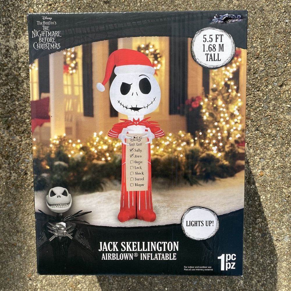 Jack Skellington Christmas Inflatable 5.5' w/ Wish List Santa Light Up LED Gemmy